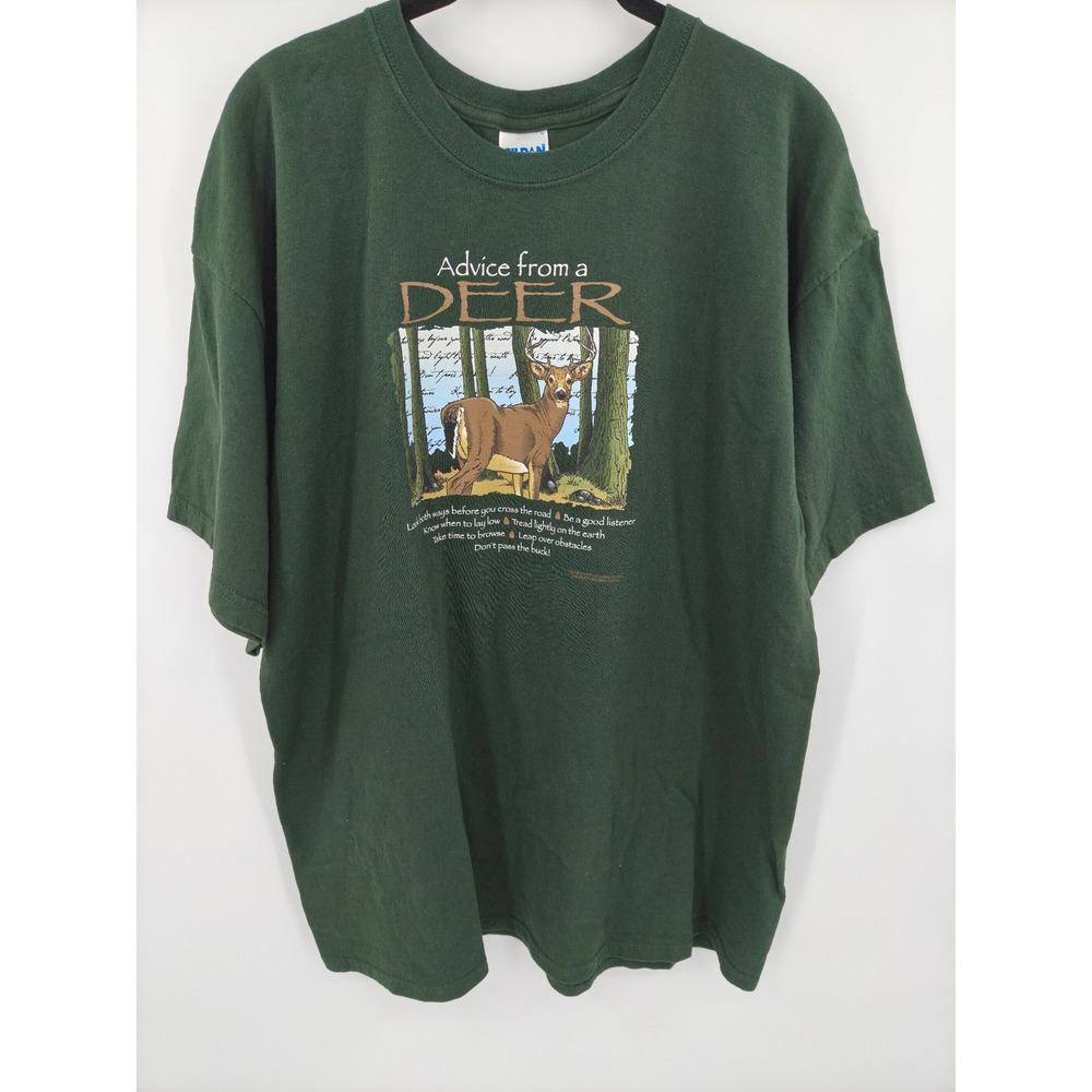 Gildan Advice From A Deer Graphic T-Shirt Mens XL Forest Green Nature Buck Tee